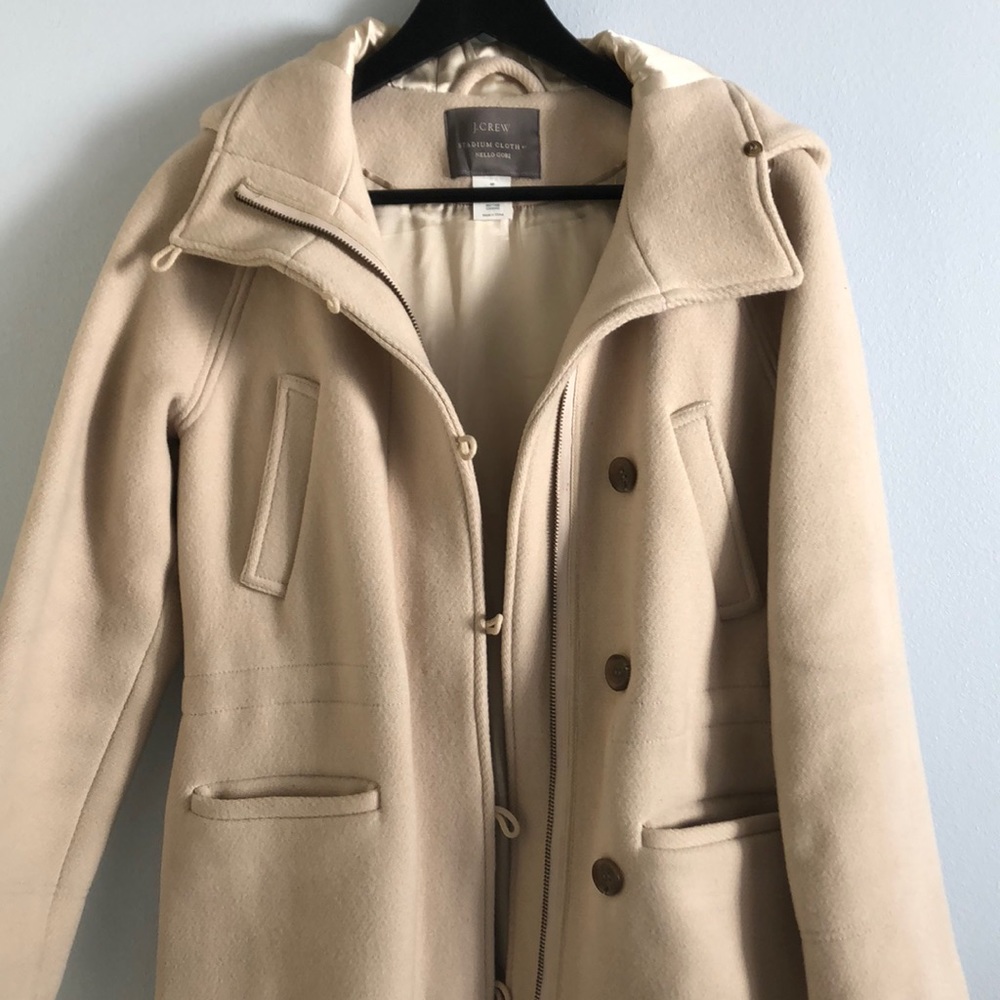 JCrew Cream Hooded Coat